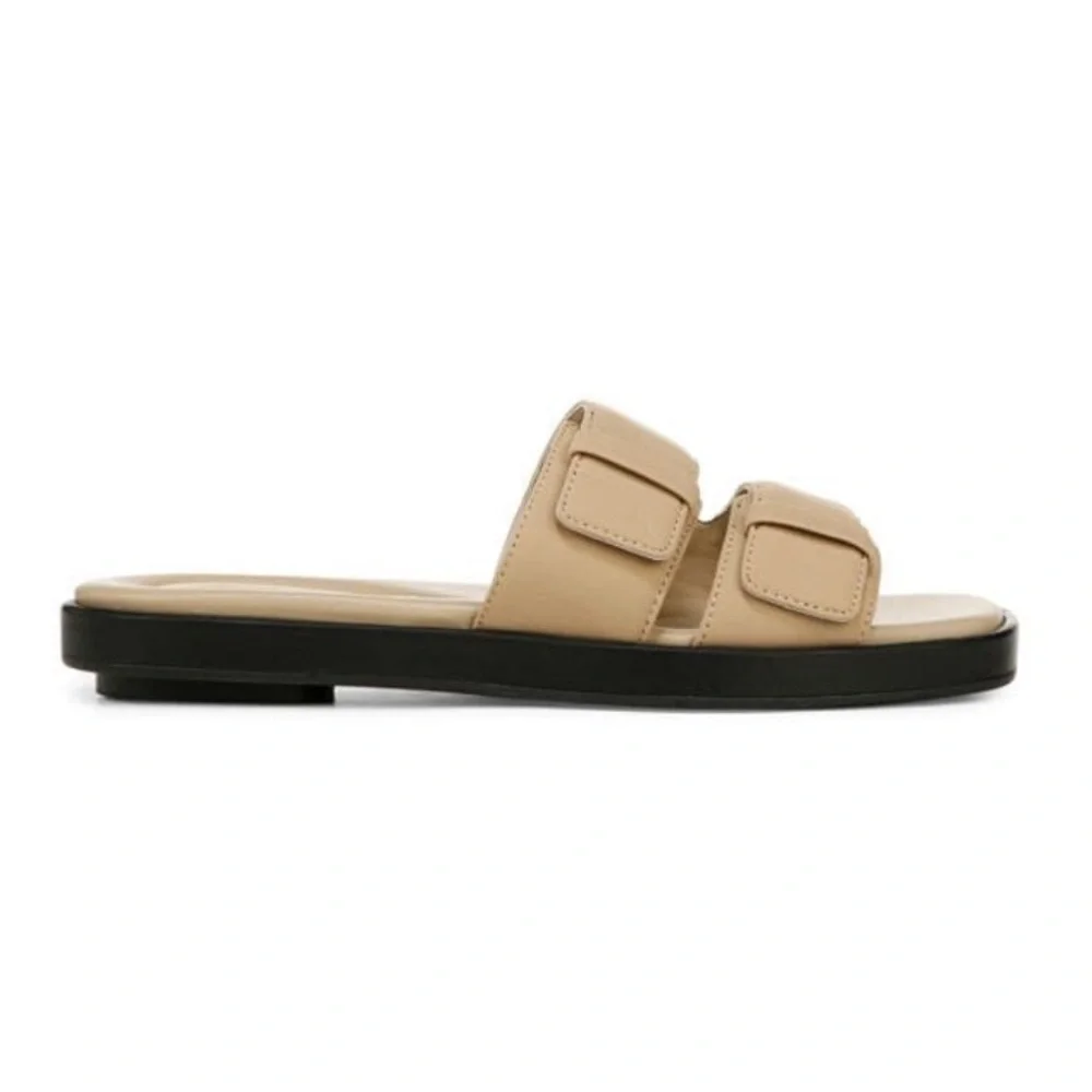 Vince Rhode‎ Dual Strap Flat Sandals Women's Tan Slide Sandals